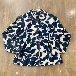 J. Crew Women's 100% Linen Blazer Jacket Size 6 Blue Floral Button Preppy Navy